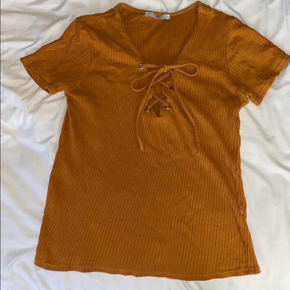 Orange T-Shirt w/ Lace-up V neck